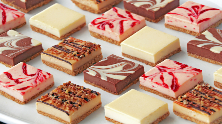 Cheesecake squares on a plate